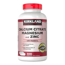 Calcium citrate, magnesium and zinc supplement bottle with Vitamin D3, 500 tablets
