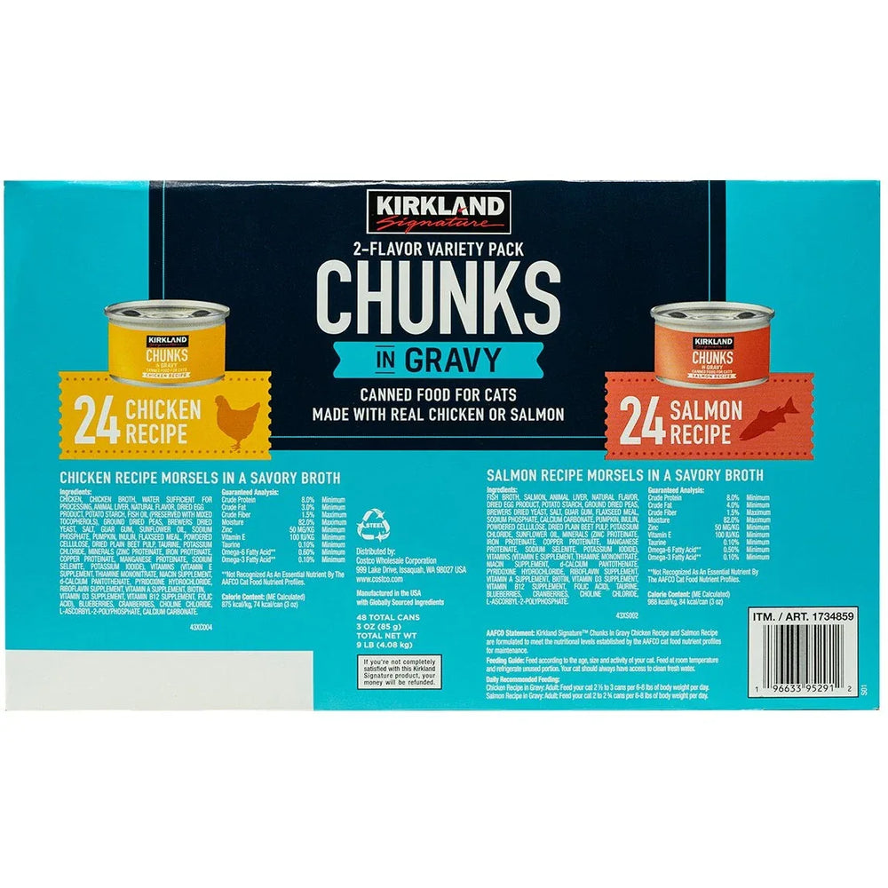 Kirkland Signature Canned Cat Food, Chunks in Gravy, Variety Pack, 3 oz, 48 ct - USA MEGA SHOP