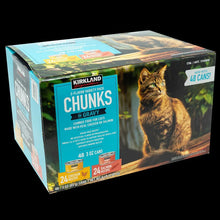 Canned cat food variety pack box, chunks in gravy, 48-count with chicken and salmon