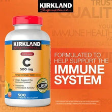 Kirkland Signature chewable Vitamin C bottle with orange label and red cap