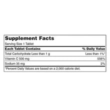 Supplement Facts panel: chewable Vitamin C, 1 tablet serving, 500 mg