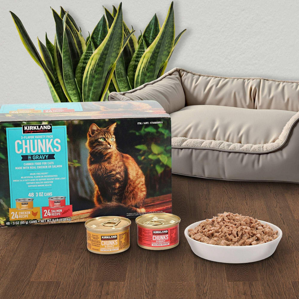 Kirkland Signature Chunks in Gravy, Canned Cat Food Variety Pack, 3 oz, 48-count - USA MEGA SHOP