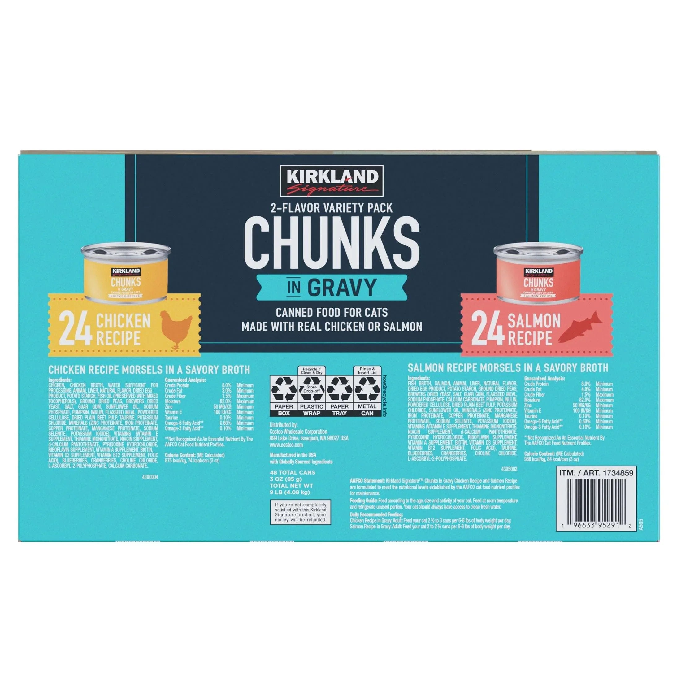 Kirkland Signature Chunks in Gravy, Canned Cat Food Variety Pack, 3 oz, 48-count - USA MEGA SHOP