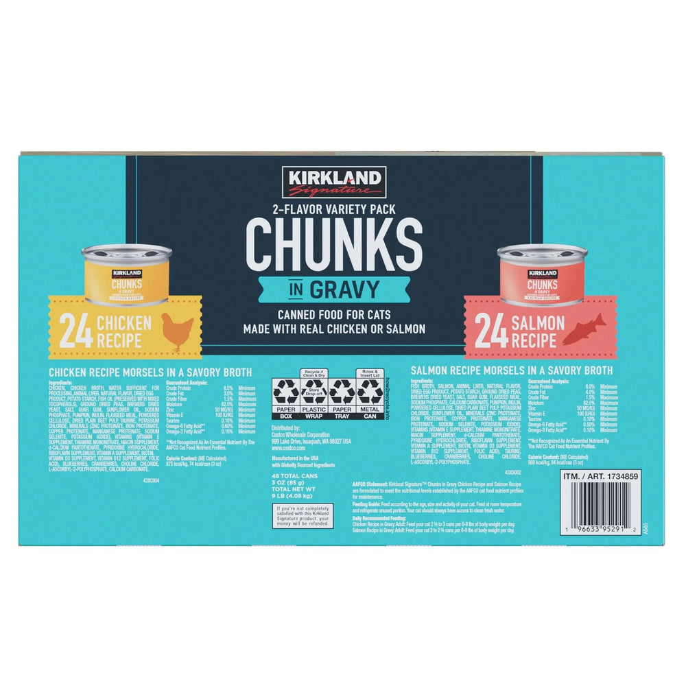 Kirkland Signature Chunks in Gravy, Canned Cat Food Variety Pack, 3 oz, 48-count - USA MEGA SHOP