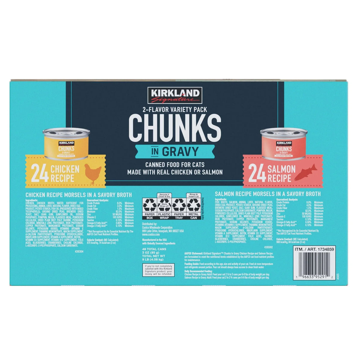 Kirkland Signature Chunks in Gravy, Canned Cat Food Variety Pack, 3 oz, 48-count - USA MEGA SHOP