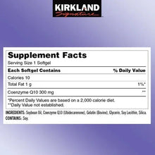 CoQ10 supplement facts label showing serving size, ingredients, and daily values