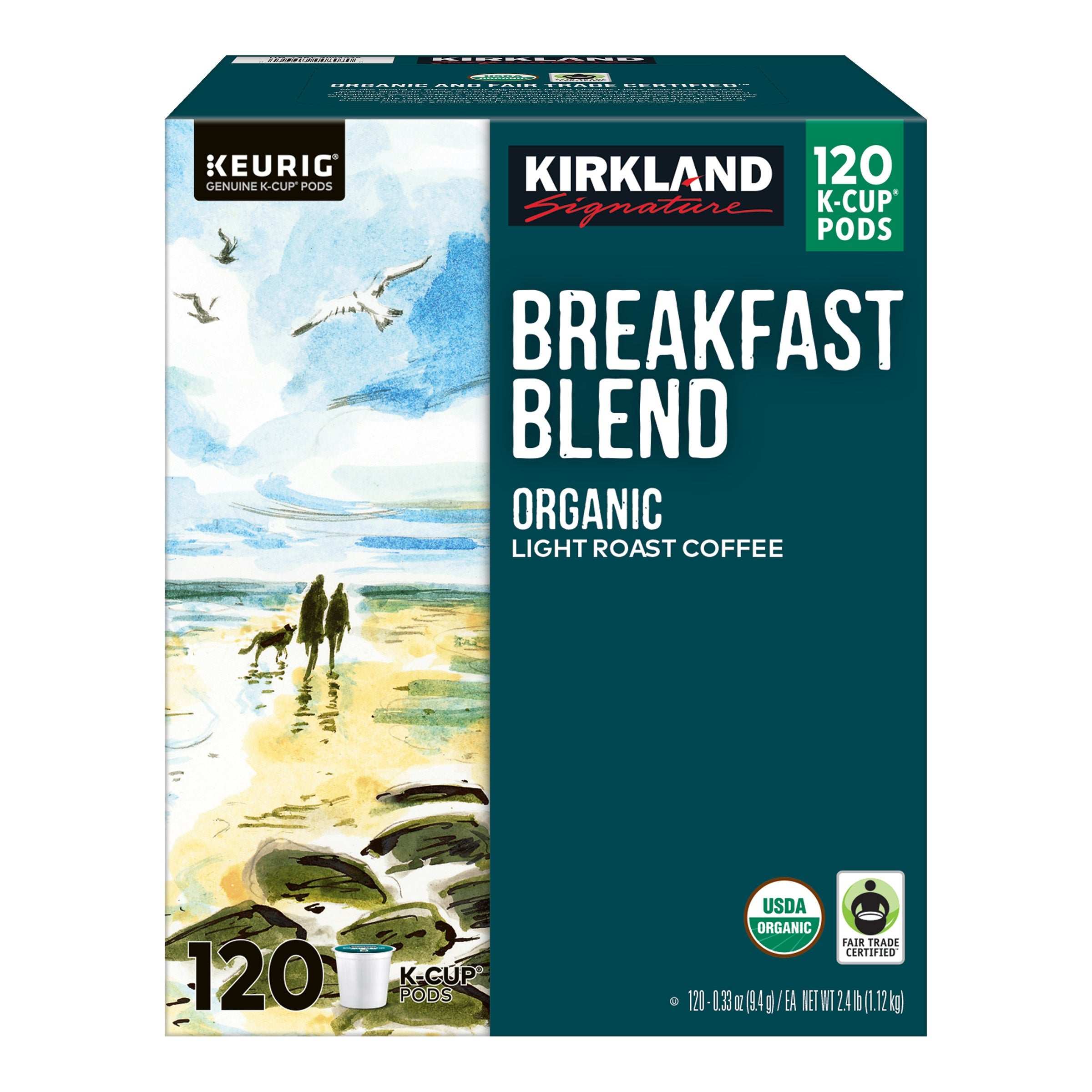 Kirkland Signature Coffee Organic Breakfast Blend K-Cup Pod, 120-count