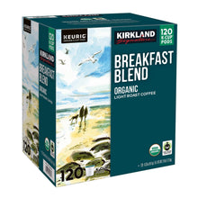 Kirkland Breakfast Blend organic light roast 120-count K-Cup pod box