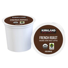 Kirkland Signature French Roast organic dark coffee K-Cups, two white cups with lids