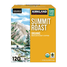 K-Cup pod box front with Summit Roast organic medium roast and 120 count