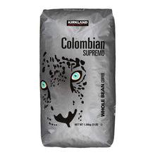 Coffee bag, Colombian Supremo whole bean, silver-gray with logo and cat graphic