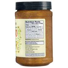 Creamy almond butter jar showing the Nutrition Facts and ingredient panel on back