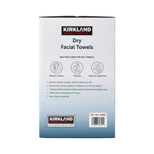 Dry facial towels box back with multi-use icons and instruction text.