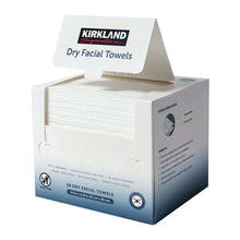 Dry facial towels box with open lid, showing stacked white towels inside.