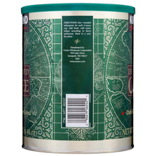 Decaffeinated coffee can back with directions panel, barcode, and net weight text
