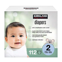 Kirkland Signature Diapers size 2, 112-count box with baby and size 2 label