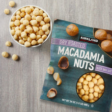 Kirkland Signature dry roasted macadamia nuts bag with sea salt and bowl