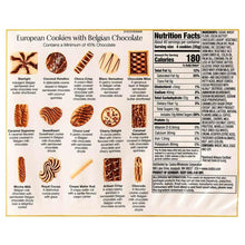 Kirkland Signature European Cookies tin back panel with nutrition facts and cookie variety icons