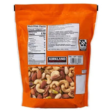 Unsalted mixed nuts bag back with nutrition facts panel and ingredients