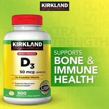 Vitamin D3 50 mcg softgel supplement bottle with USP badge