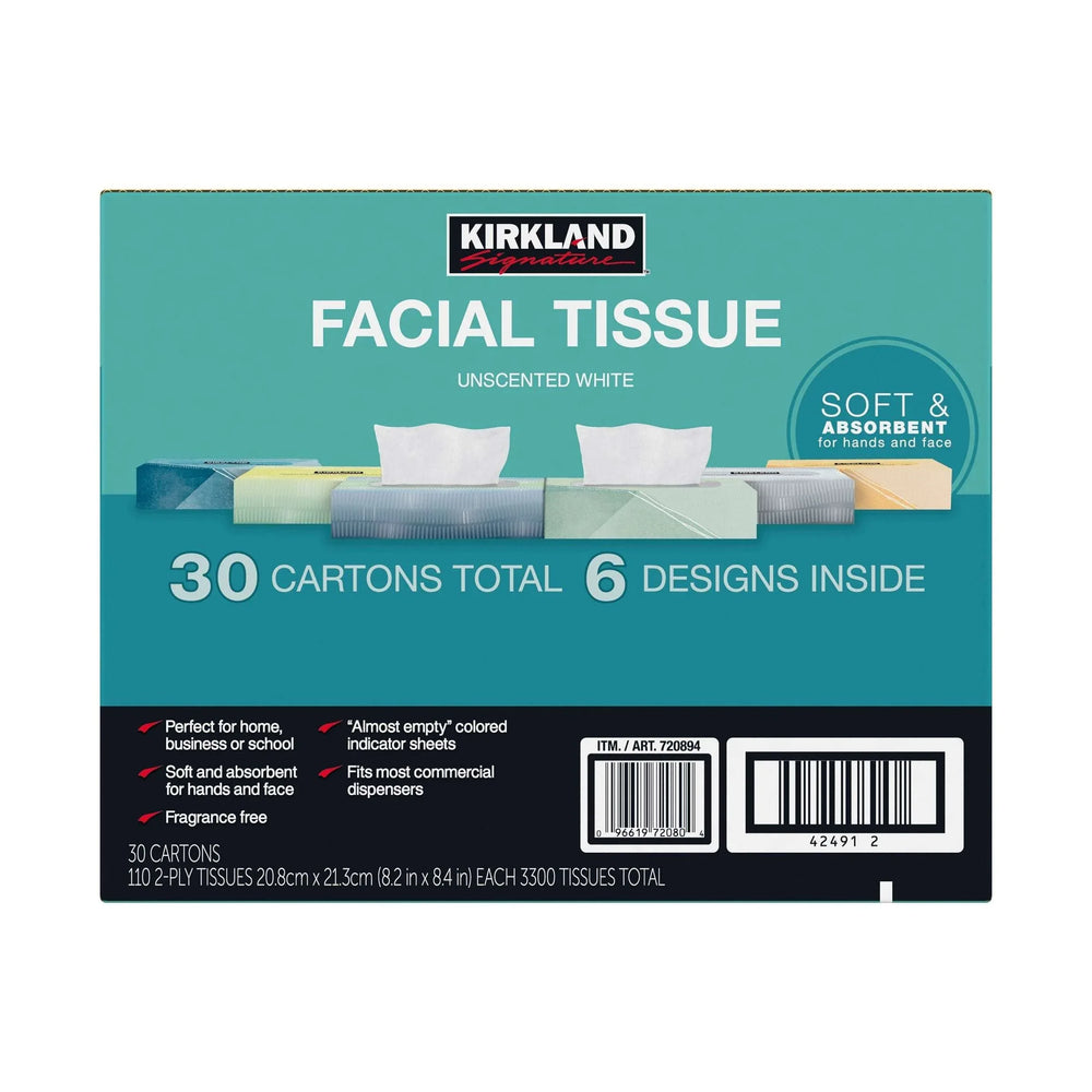 Kirkland Signature Facial Tissue, 2-Ply, 110-count, 30-pack - USA MEGA SHOP
