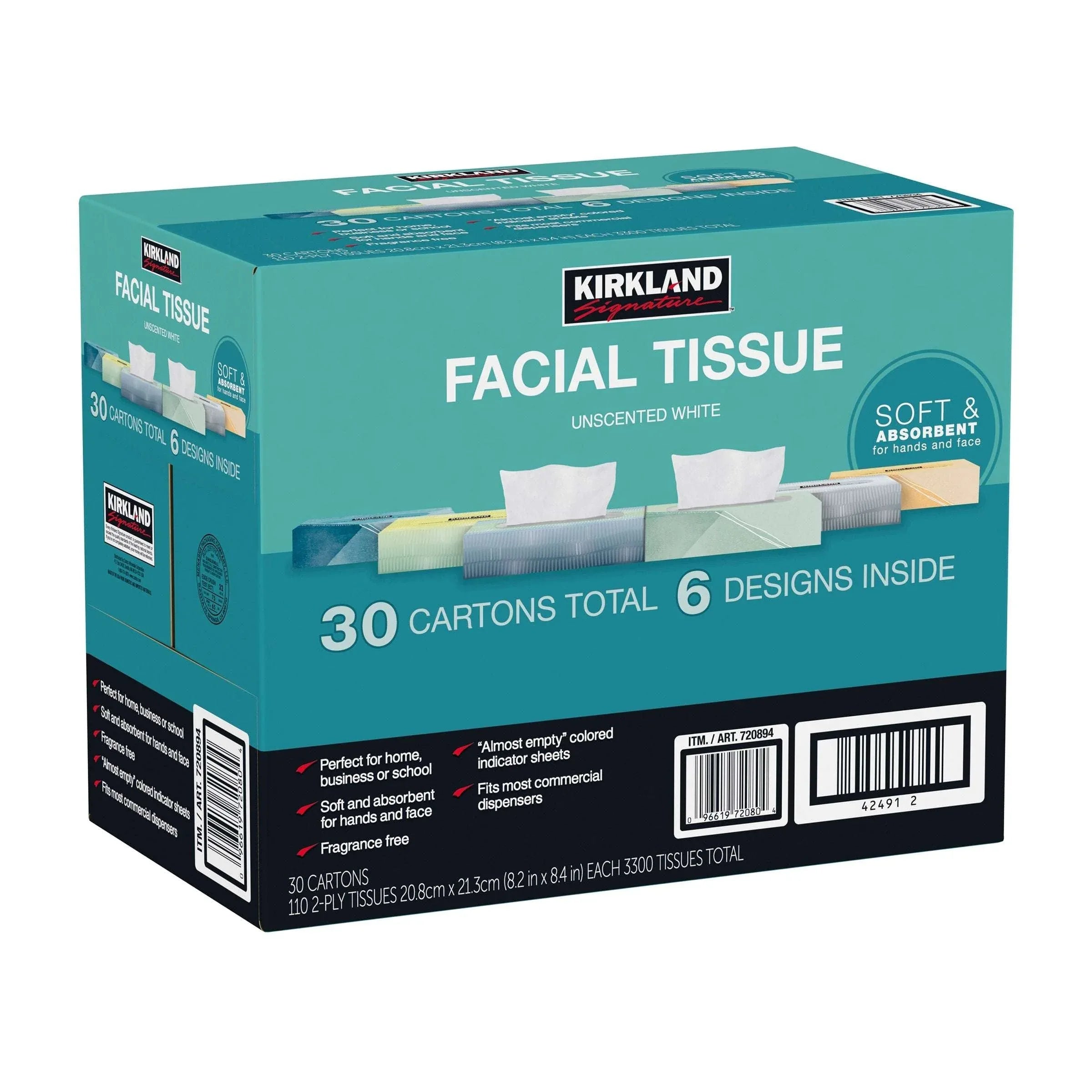 Kirkland Signature Facial Tissue, 2-Ply, 110-count, 30-pack - USA MEGA SHOP
