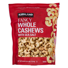 Kirkland whole cashews bag with sea salt, red package