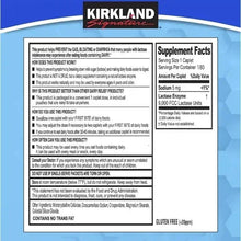 Kirkland Signature fast acting lactase supplement facts label on box back