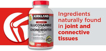 Glucosamine and chondroitin supplement bottle with red cap beside ingredients banner