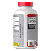 Glucosamine and chondroitin supplement bottle with red cap, back label panel