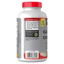 Glucosamine and chondroitin supplement bottle with red cap, back label and USP seal