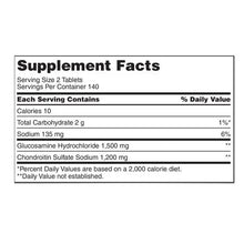 Supplement Facts panel listing glucosamine and chondroitin