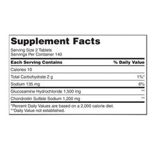 Supplement Facts panel listing glucosamine hydrochloride and chondroitin sulfate amounts