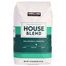Kirkland Signature House Blend whole bean coffee bag, medium roast, 2.5 lb