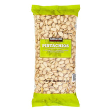 Kirkland Signature salted in-shell pistachios bag with pale green pistachios inside
