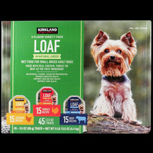 Wet dog food loaf variety pack in natural juices, small-breed adult, with dog on front