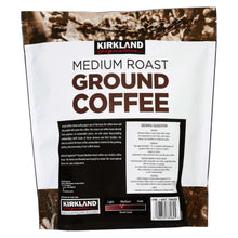 Kirkland Signature medium roast ground coffee bag, 40 oz, back label text