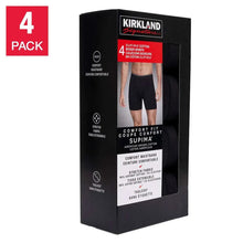 Kirkland Signature boxer briefs 4-pack retail box with black boxer shorts shown