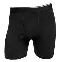 Men's black boxer briefs with contoured pouch and smooth elastic waistband