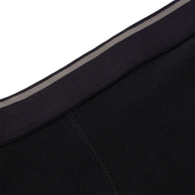 Black boxer briefs waistband edge with contrast gray stripe and stitching