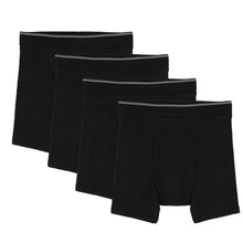 Men's black boxer briefs, 4-pack, elastic waistband and stitched leg openings