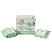 Kirkland Signature micellar facial cleansing wipes box with green wipe packs