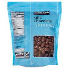 Milk chocolate almonds pouch back with nutrition facts and almond window