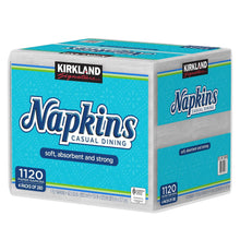 Kirkland Signature paper napkin pack, teal blue with 1-ply 1120-count branding