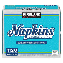 Kirkland Signature paper napkin pack with teal blue design and 1-ply 1120 count