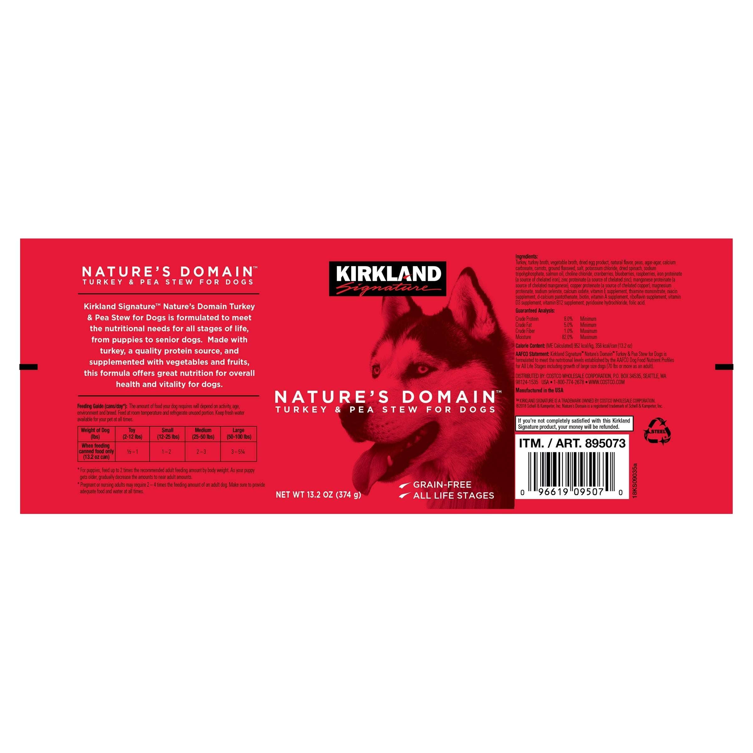 Kirkland Signature Nature's Domain Canned Dog Food, Turkey & Pea Stew, 13.2 oz, 24-count