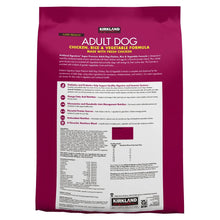 Adult dog food bag back with ingredients list and feeding directions.