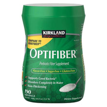 Kirkland OPTIFIBER prebiotic fiber supplement tub, green label, 190 servings