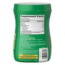 Green OPTIFIBER supplement tub back label with nutrition facts and barcode