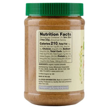 Almond butter jar back label with Nutrition Facts panel and allergens info.